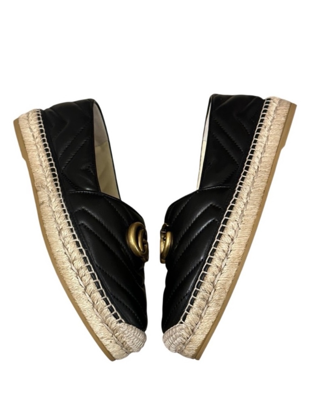 GUCCI Charlotte GG Black Quilted Leather Espadrille Flats - Picture 9 of 13